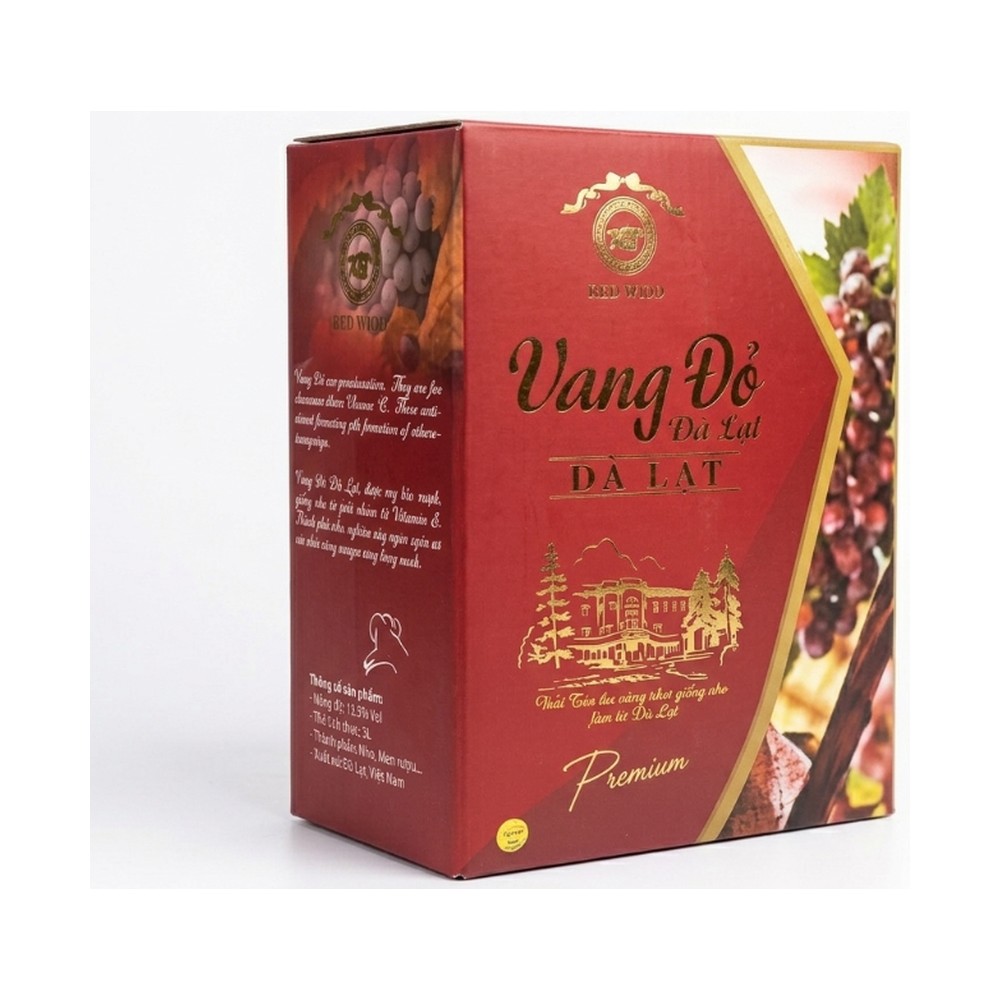 Rượu vang đỏ Đà Lạt hộp 3 lít, nho Phan Rang