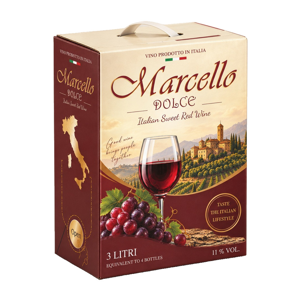 Hộp vang ngọt Ý Marcello Dolce 11%, 3L